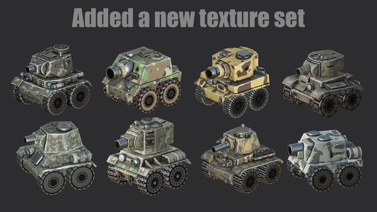 Unity Set of Cartoon Tanks - 8个独特3D坦克模型和16个动画资源