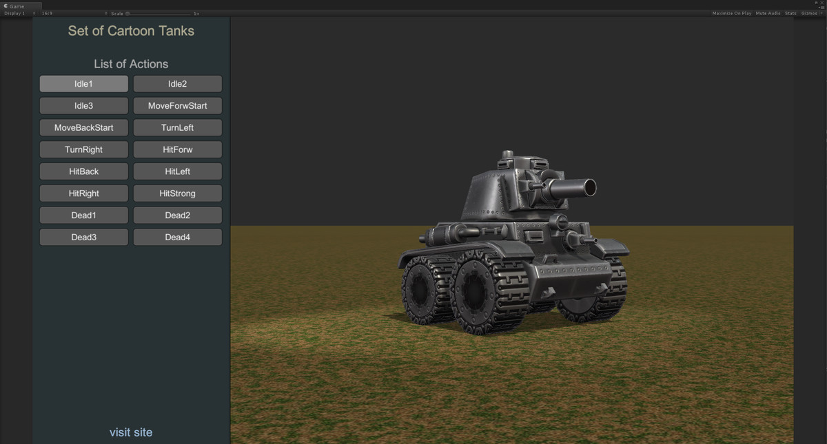 Unity Set of Cartoon Tanks - 8个独特3D坦克模型和16个动画资源