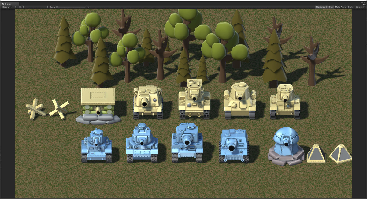 Unity Set of Cartoon Tanks - 8个独特3D坦克模型和16个动画资源